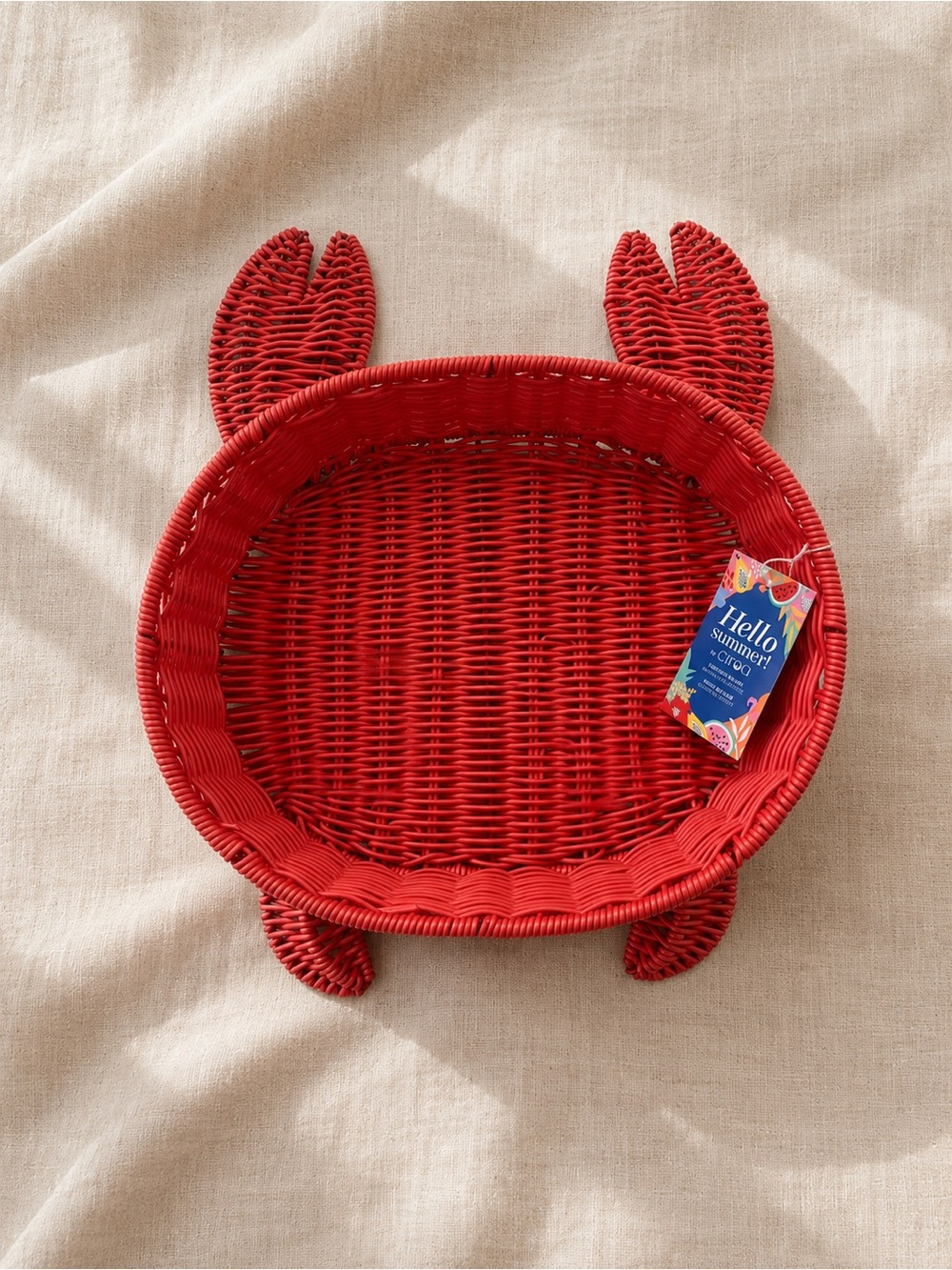🦀 NWT Ciroa “Hello Summer” Crab Serving Basket | Coastal Red Wicker